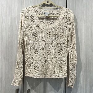 White Crocheted Long Sleeve Romantic Top | Off White |‎ Women’s Small